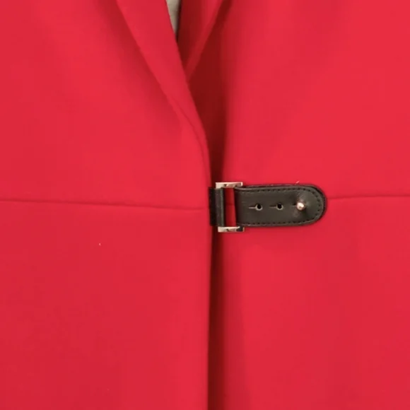 NWT Calvin Klein Leather closure True Red Wool Coat - Picture 2 of 7